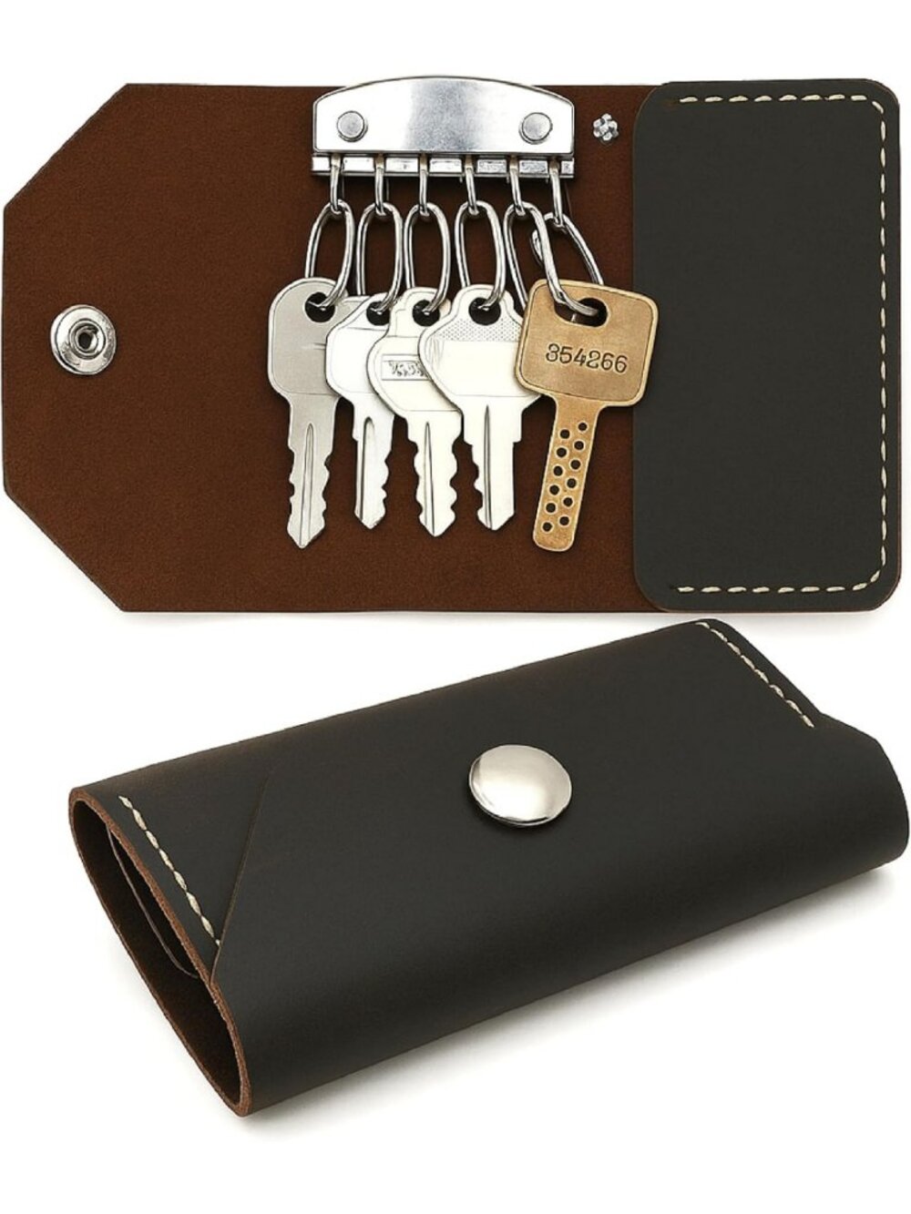 Compact Genuine Leather Key Organizer Wallet | 6 Hook Key Holder & Cash Pocket